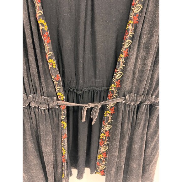 POL Womens Boho Embroidered Vest Drawstring Waist Size Large Acid Wash Black - Picture 3 of 5